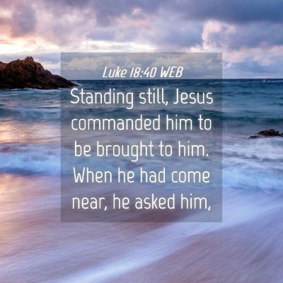 Picture 04 - Luke 18:40 WEB - Standing still, Jesus commanded him to be brought - Bible Verse Picture