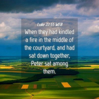 Picture 04 - Luke 22:55 WEB - When they had kindled a fire in the middle of the - Bible Verse Picture