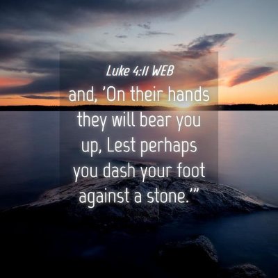 Picture 04 - Luke 4:11 WEB - and, 'On their hands they will bear you up, Lest - Bible Verse Picture