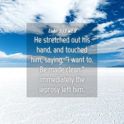 Picture 04 - Luke 5:13 WEB - He stretched out his hand, and touched him, - Bible Verse Picture