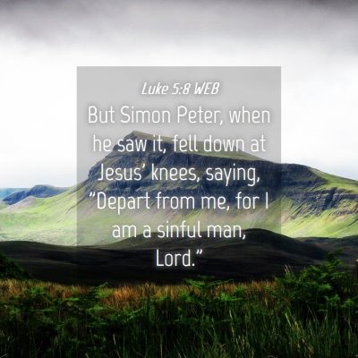 Picture 04 - Luke 5:8 WEB - But Simon Peter, when he saw it, fell down at - Bible Verse Picture