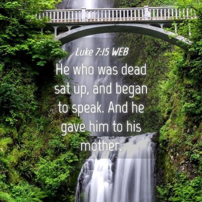 Picture 04 - Luke 7:15 WEB - He who was dead sat up, and began to speak. And - Bible Verse Picture