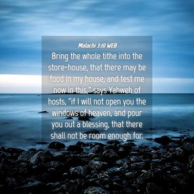 Picture 04 - Malachi 3:10 WEB - Bring the whole tithe into the store-house, that - Bible Verse Picture