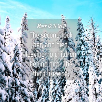 Picture 04 - Mark 12:21 WEB - The second took her, and died, leaving no - Bible Verse Picture