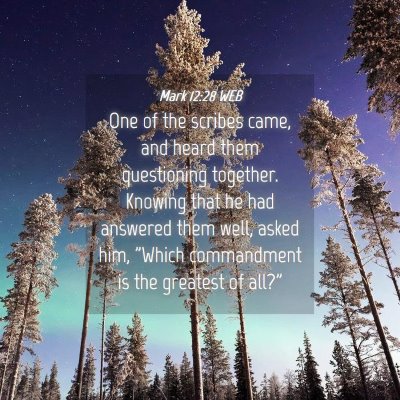 Picture 04 - Mark 12:28 WEB - One of the scribes came, and heard them - Bible Verse Picture