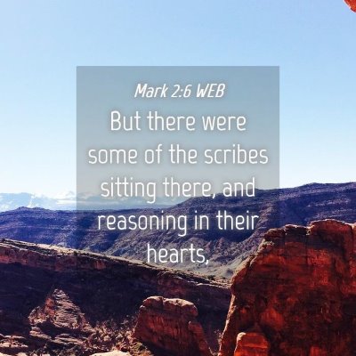 Picture 04 - Mark 2:6 WEB - But there were some of the scribes sitting there, - Bible Verse Picture