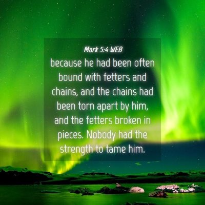 Picture 04 - Mark 5:4 WEB - because he had been often bound with fetters and - Bible Verse Picture