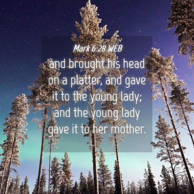 Picture 04 - Mark 6:28 WEB - and brought his head on a platter, and gave it to - Bible Verse Picture