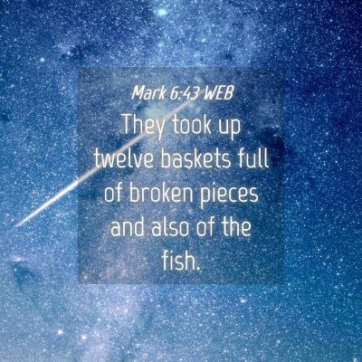 Picture 04 - Mark 6:43 WEB - They took up twelve baskets full of broken pieces - Bible Verse Picture