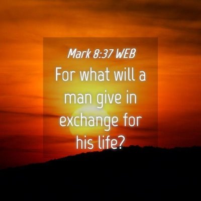 Picture 04 - Mark 8:37 WEB - For what will a man give in exchange for his - Bible Verse Picture