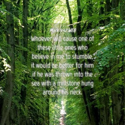 Picture 04 - Mark 9:42 WEB - Whoever will cause one of these little ones who - Bible Verse Picture