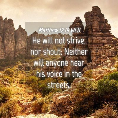 Picture 04 - Matthew 12:19 WEB - He will not strive, nor shout; Neither will - Bible Verse Picture