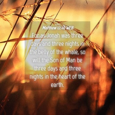 Picture 04 - Matthew 12:40 WEB - For as Jonah was three days and three nights in - Bible Verse Picture