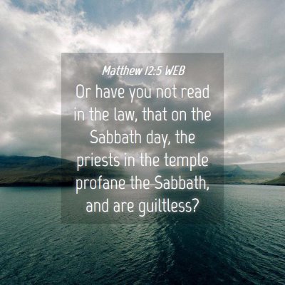 Picture 04 - Matthew 12:5 WEB - Or have you not read in the law, that on the - Bible Verse Picture