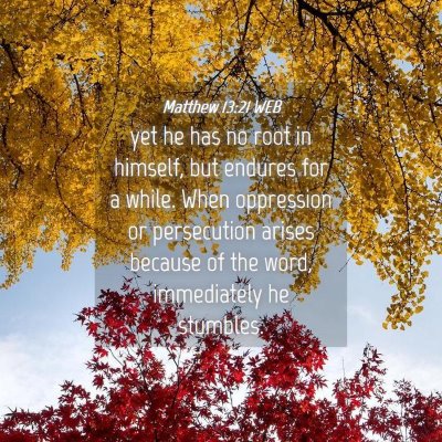 Picture 04 - Matthew 13:21 WEB - yet he has no root in himself, but endures for a - Bible Verse Picture