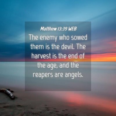 Picture 04 - Matthew 13:39 WEB - The enemy who sowed them is the devil. The - Bible Verse Picture