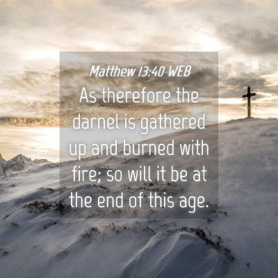 Picture 04 - Matthew 13:40 WEB - As therefore the darnel is gathered up and burned - Bible Verse Picture