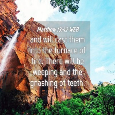 Picture 04 - Matthew 13:42 WEB - and will cast them into the furnace of fire. - Bible Verse Picture