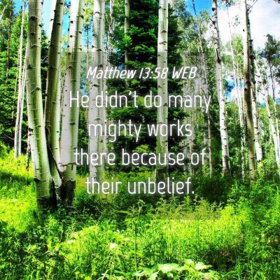 Picture 04 - Matthew 13:58 WEB - He didn't do many mighty works there because of - Bible Verse Picture