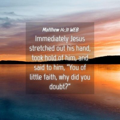 Picture 04 - Matthew 14:31 WEB - Immediately Jesus stretched out his hand, took - Bible Verse Picture