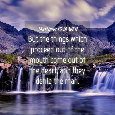 Picture 04 - Matthew 15:18 WEB - But the things which proceed out of the mouth - Bible Verse Picture