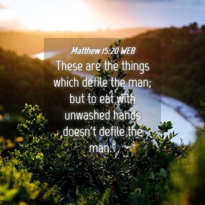 Picture 04 - Matthew 15:20 WEB - These are the things which defile the man; but to - Bible Verse Picture