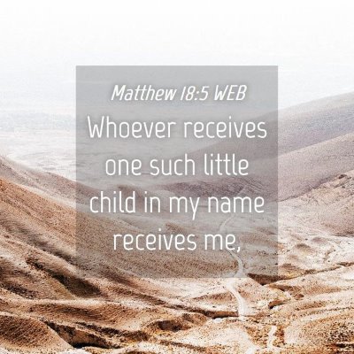 Picture 04 - Matthew 18:5 WEB - Whoever receives one such little child in my name - Bible Verse Picture