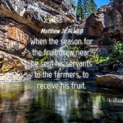 Picture 04 - Matthew 21:34 WEB - When the season for the fruit drew near, he sent - Bible Verse Picture