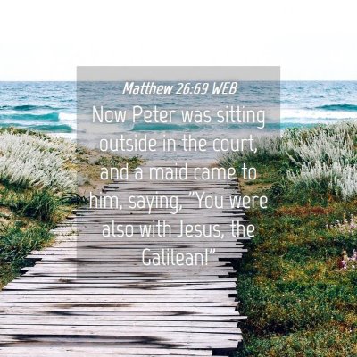 Picture 04 - Matthew 26:69 WEB - Now Peter was sitting outside in the court, and a - Bible Verse Picture