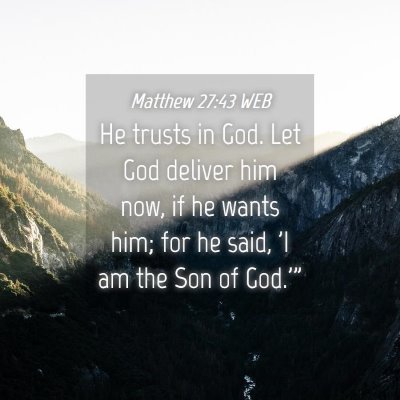 Picture 04 - Matthew 27:43 WEB - He trusts in God. Let God deliver him now, if he - Bible Verse Picture
