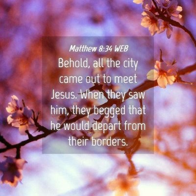 Picture 04 - Matthew 8:34 WEB - Behold, all the city came out to meet Jesus. When - Bible Verse Picture