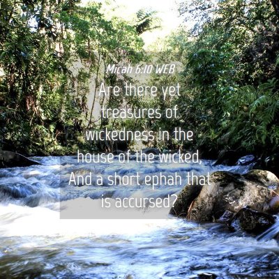 Picture 04 - Micah 6:10 WEB - Are there yet treasures of wickedness in the - Bible Verse Picture