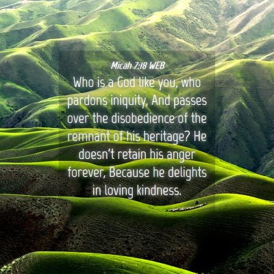 Picture 04 - Micah 7:18 WEB - Who is a God like you, who pardons iniquity, And - Bible Verse Picture