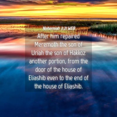 Picture 04 - Nehemiah 3:21 WEB - After him repaired Meremoth the son of Uriah the - Bible Verse Picture