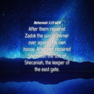 Picture 04 - Nehemiah 3:29 WEB - After them repaired Zadok the son of Immer over - Bible Verse Picture