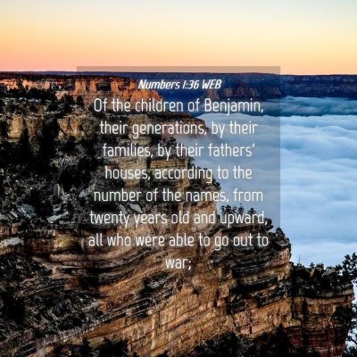 Picture 04 - Numbers 1:36 WEB - Of the children of Benjamin, their generations, - Bible Verse Picture
