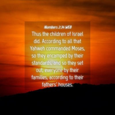 Picture 04 - Numbers 2:34 WEB - Thus the children of Israel did. According to all - Bible Verse Picture