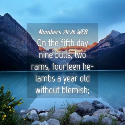 Picture 04 - Numbers 29:26 WEB - On the fifth day nine bulls, two rams, fourteen - Bible Verse Picture