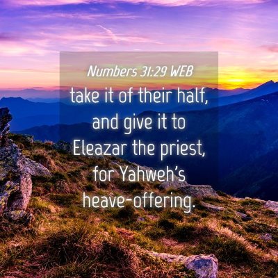 Picture 04 - Numbers 31:29 WEB - take it of their half, and give it to Eleazar the - Bible Verse Picture