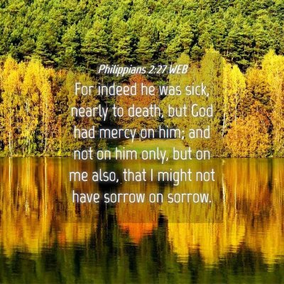 Picture 04 - Philippians 2:27 WEB - For indeed he was sick, nearly to death, but God - Bible Verse Picture