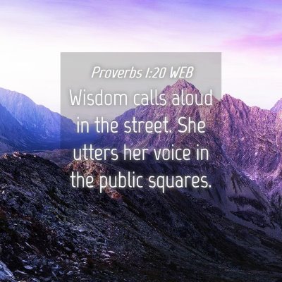 Picture 04 - Proverbs 1:20 WEB - Wisdom calls aloud in the street. She utters her - Bible Verse Picture