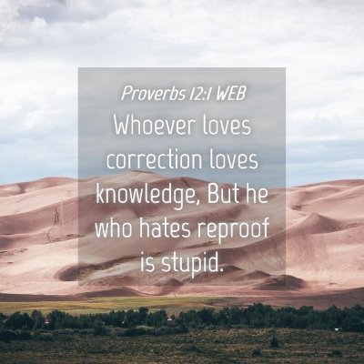 Picture 04 - Proverbs 12:1 WEB - Whoever loves correction loves knowledge, But he - Bible Verse Picture