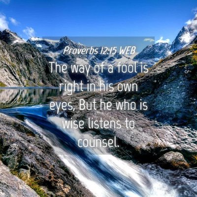Picture 04 - Proverbs 12:15 WEB - The way of a fool is right in his own eyes, But - Bible Verse Picture