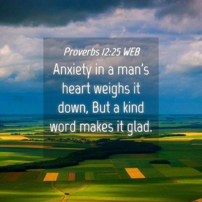 Picture 04 - Proverbs 12:25 WEB - Anxiety in a man's heart weighs it down, But a - Bible Verse Picture