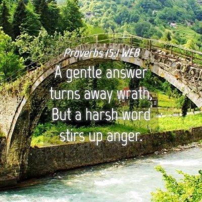 Picture 04 - Proverbs 15:1 WEB - A gentle answer turns away wrath, But a harsh - Bible Verse Picture