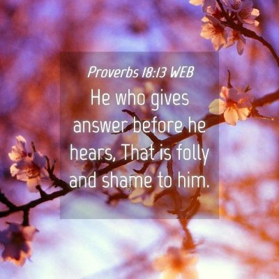 Picture 04 - Proverbs 18:13 WEB - He who gives answer before he hears, That is - Bible Verse Picture
