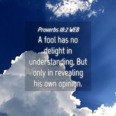 Picture 04 - Proverbs 18:2 WEB - A fool has no delight in understanding, But only - Bible Verse Picture