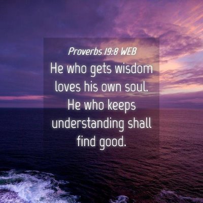 Picture 04 - Proverbs 19:8 WEB - He who gets wisdom loves his own soul. He who - Bible Verse Picture