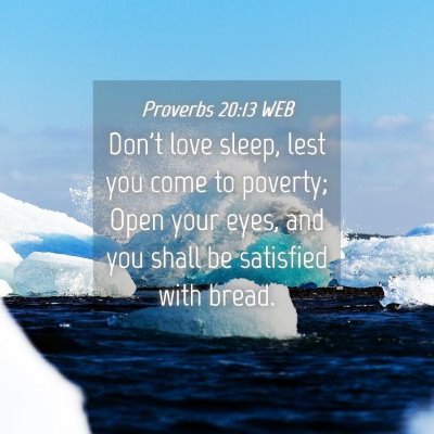 Picture 04 - Proverbs 20:13 WEB - Don't love sleep, lest you come to poverty; Open - Bible Verse Picture