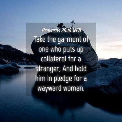 Picture 04 - Proverbs 20:16 WEB - Take the garment of one who puts up collateral - Bible Verse Picture
